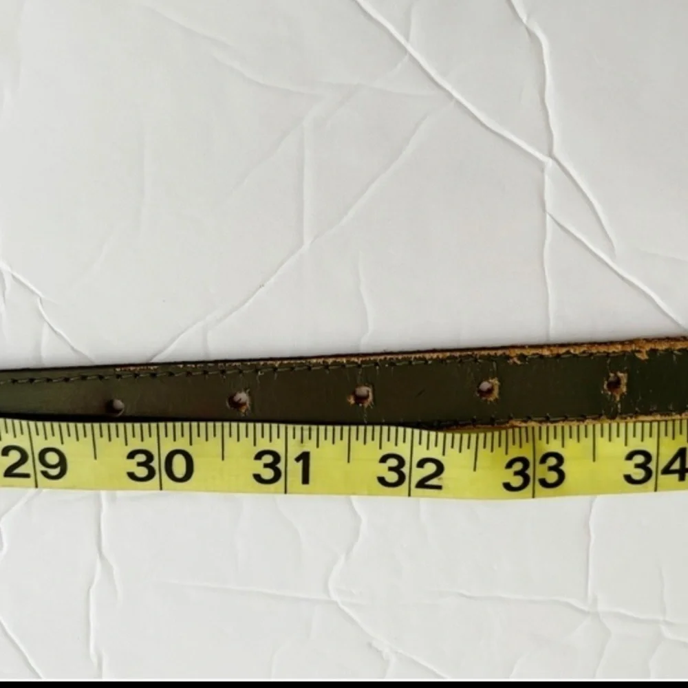 Vintage Jordache Skinny Olive Green Belt with Spell-out Buckle Size M//L
